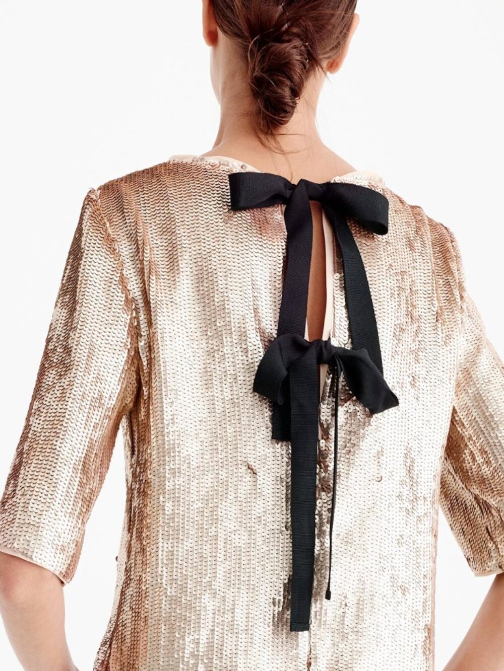 J. Crew Sequin Top in Rose Gold with Ribbon Tie Back Size 0 NWT